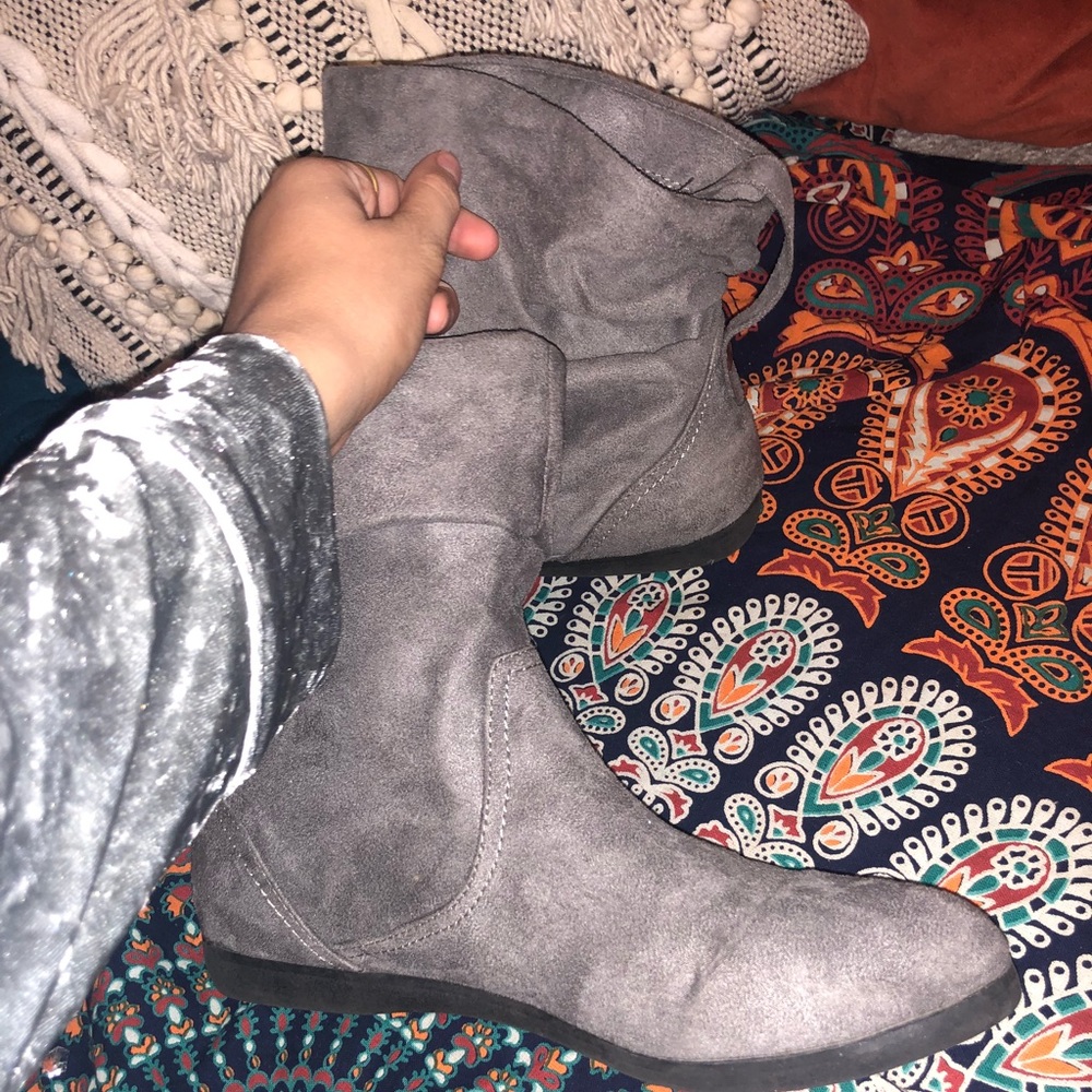 gray suede booties